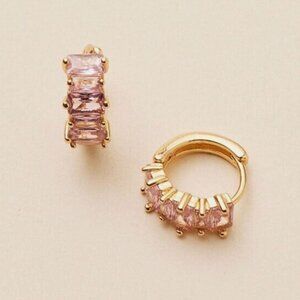 BRAND NEW Mignonne Gavigan Stassi Pink Crystal Hoop Huggie Earrings